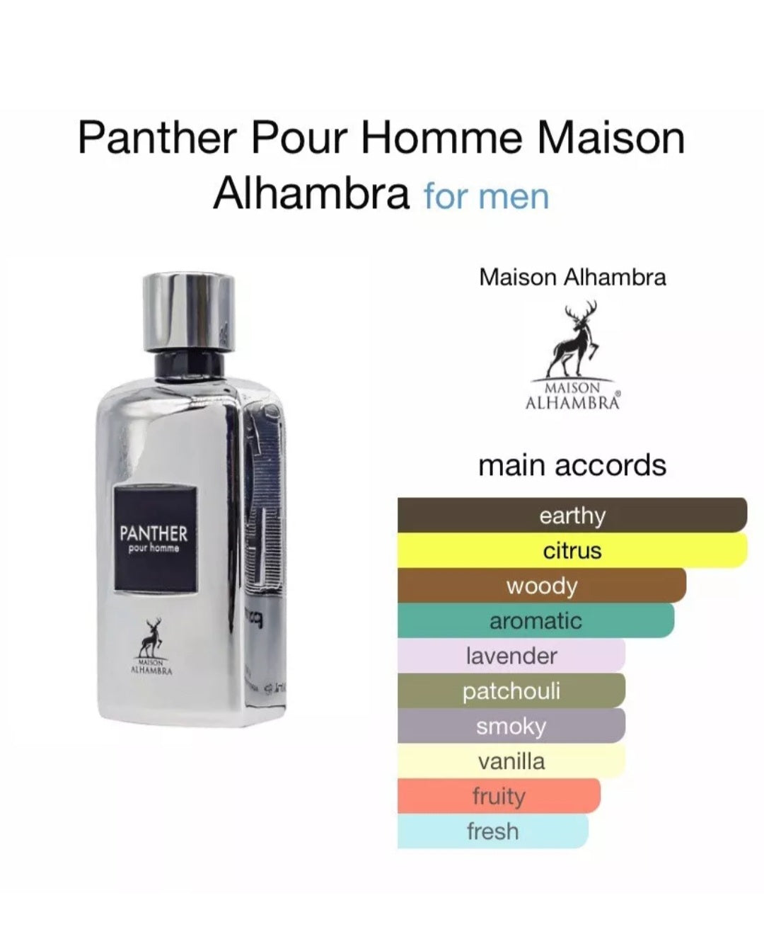 Panther Pour Homme By Maison Alhambra 3.4 oz EAU De Parfum for Men