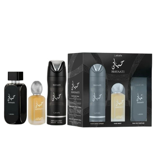 Hayaati Black By Lattafa for Men 3PCS Gift Set 3.4 oz